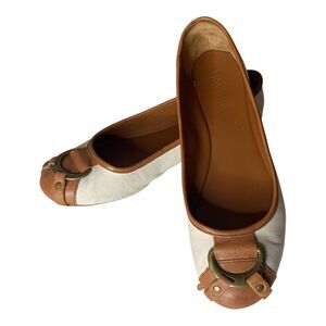 Lauren Ralph Lauren Women's Ballet Flats Size 7.5 B Abigaleii Beige Fabric Logo